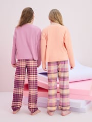 Lilac/Coral Woven Check Pyjamas 2 Pack (3-16yrs) - Image 3 of 9