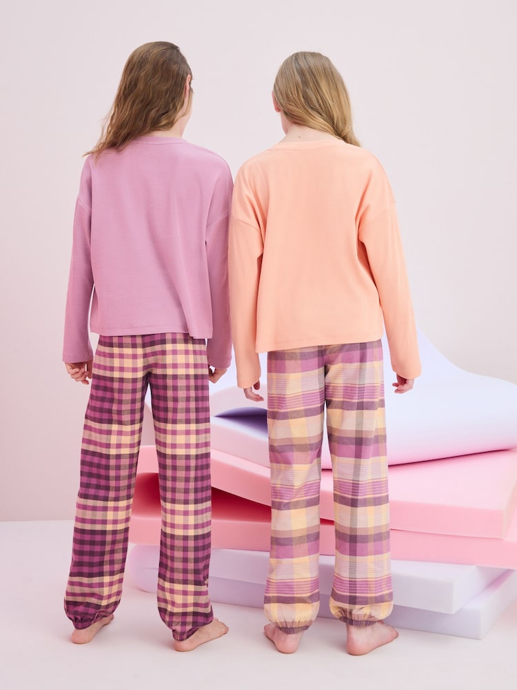 Lilac/Coral Woven Check Pyjamas 2 Pack (3-16yrs) - Image 3 of 9