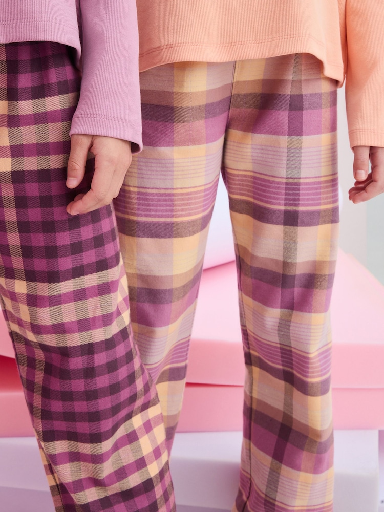 Lilac/Coral Woven Check Pyjamas 2 Pack (3-16yrs) - Image 4 of 9