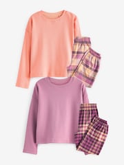 Lilac/Coral Woven Check Pyjamas 2 Pack (3-16yrs) - Image 5 of 9
