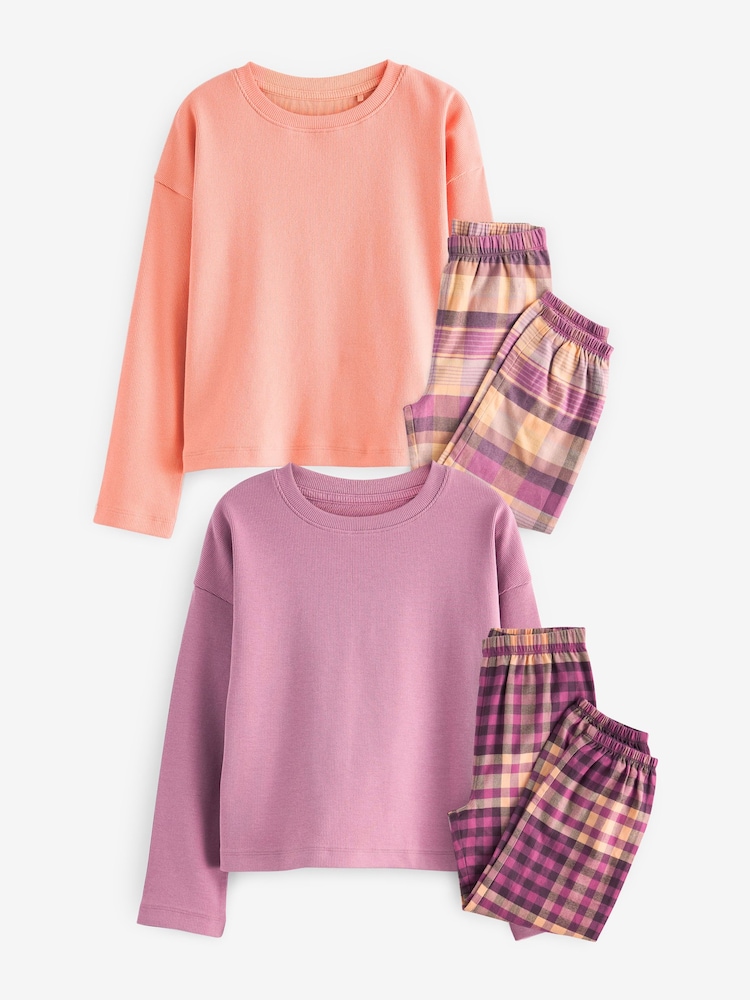 Lilac/Coral Woven Check Pyjamas 2 Pack (3-16yrs) - Image 5 of 9