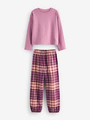 Lilac/Coral Woven Check Pyjamas 2 Pack (3-16yrs) - Image 6 of 9
