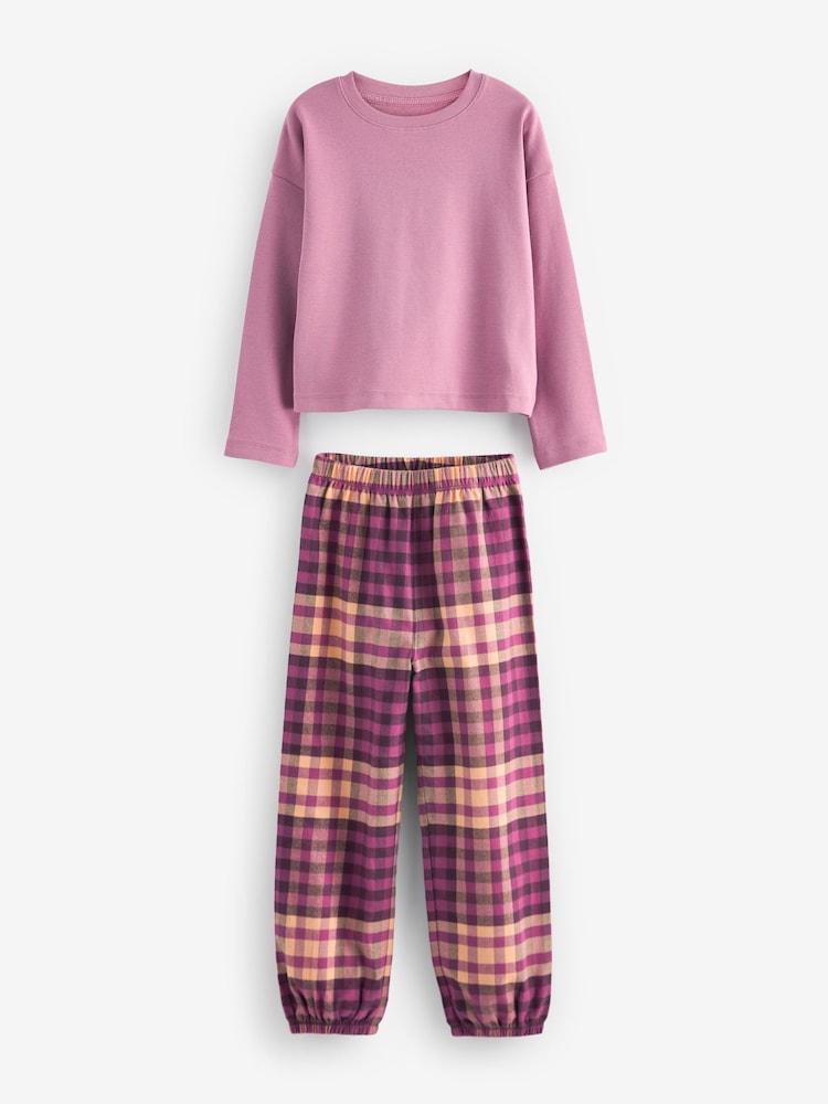 Lilac/Coral Woven Check Pyjamas 2 Pack (3-16yrs) - Image 6 of 9