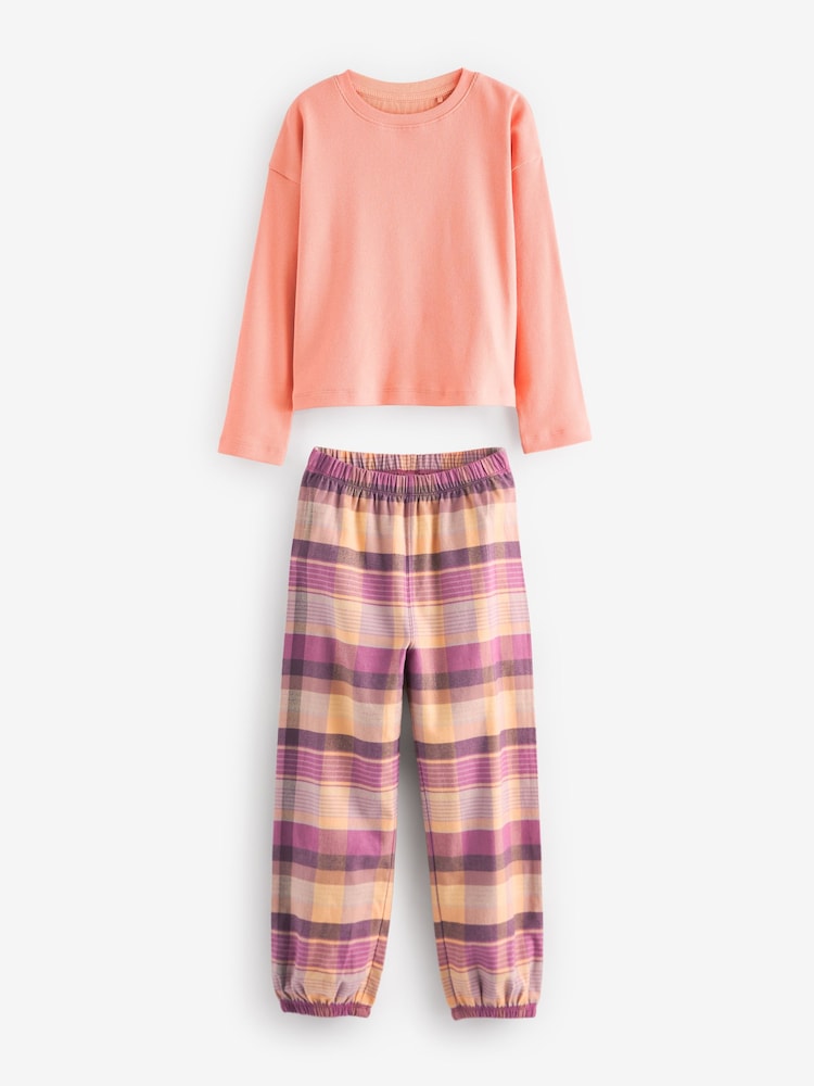 Lilac/Coral Woven Check Pyjamas 2 Pack (3-16yrs) - Image 7 of 9