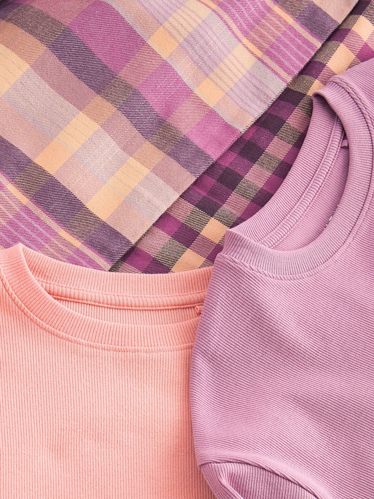 Lilac/Coral Woven Check Pyjamas 2 Pack (3-16yrs) - Image 8 of 9