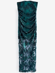 Dark Green Lace Overlay Sequin Bandeau Dress - Image 4 of 5