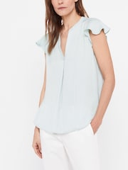 Cortefiel Green Glossy Flounced Sleeves Blouse - Image 1 of 4