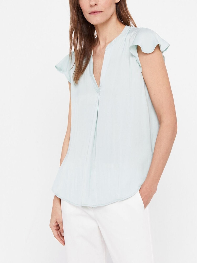 Cortefiel Green Glossy Flounced Sleeves Blouse - Image 1 of 4