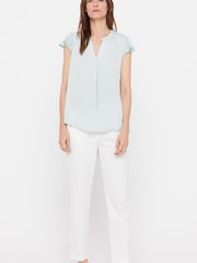 Cortefiel Green Glossy Flounced Sleeves Blouse - Image 3 of 4
