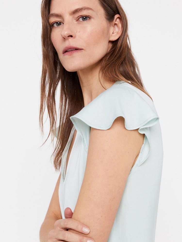 Cortefiel Green Glossy Flounced Sleeves Blouse - Image 4 of 4