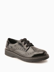 Schwarzes Lackleder - Start Rite Leder Impulsive Chunky-Budapester Schnürschuhe mit genähter Naht für die Schule - Bild 5 von 7