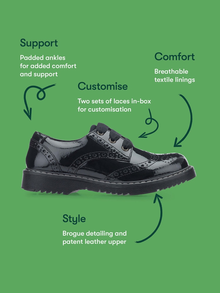 Schwarzes Lackleder - Start Rite Leder Impulsive Chunky-Budapester Schnürschuhe mit genähter Naht für die Schule - Bild 7 von 7 Schwarzes Lackleder - Start Rite Leder Impulsive Chunky-Budapester Schnürschuhe mit genähter Naht für die Schule - Bild 7 von 7
