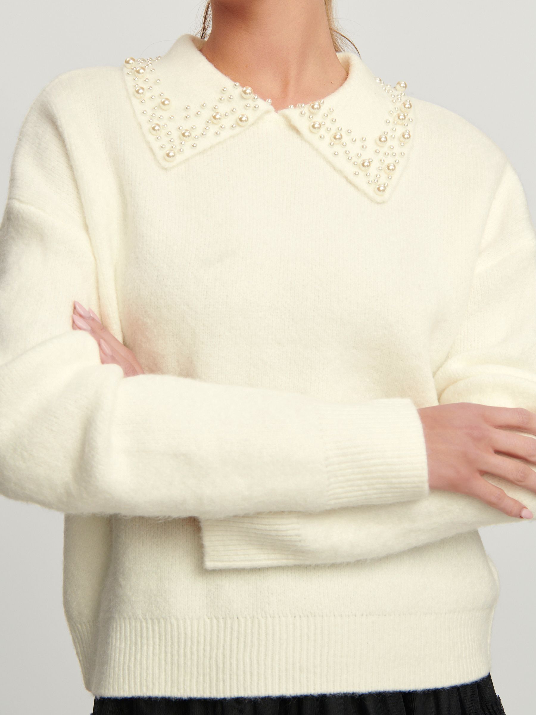 Buy Ecru White Pearl Embellished Collar Jumper from Next Luxembourg