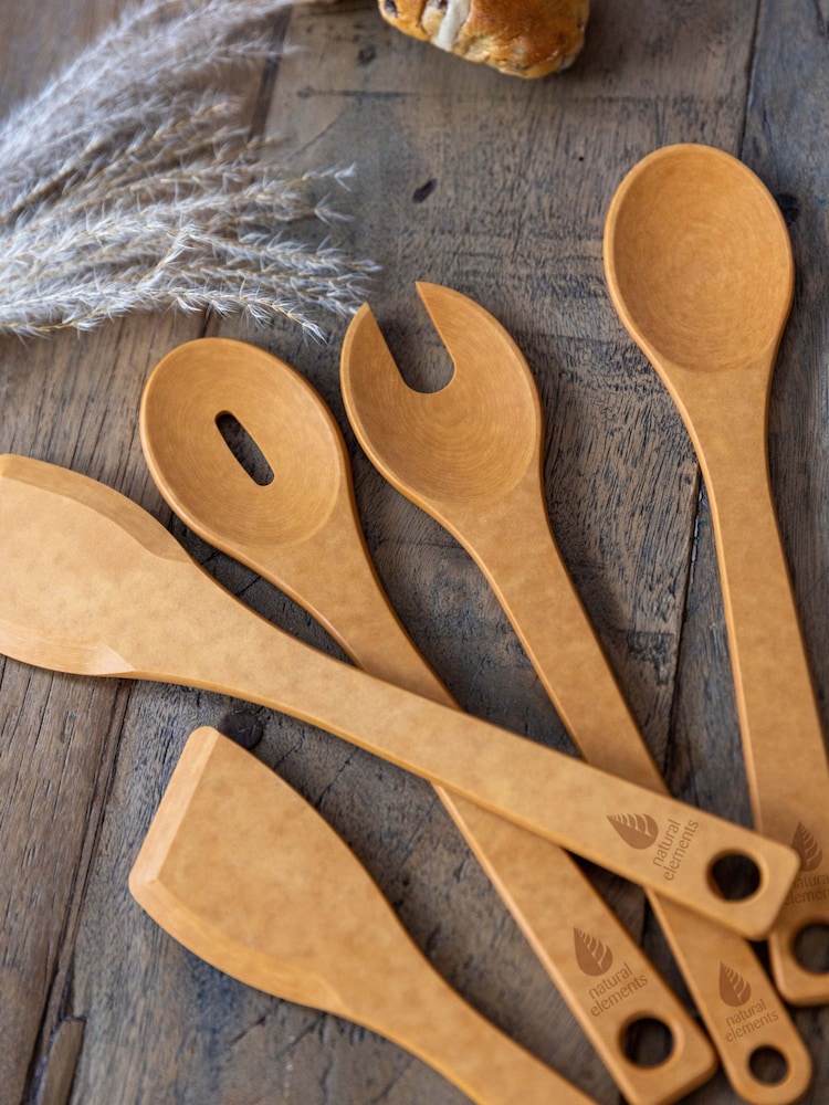 Natural Elements 4 Piece Beechwood Effect Wood Fibre Utensil Set - Image 2 of 2