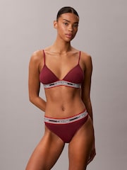 Calvin Klein Red Rib Stripe Thong - Icon Cotton Modal - Image 1 of 1