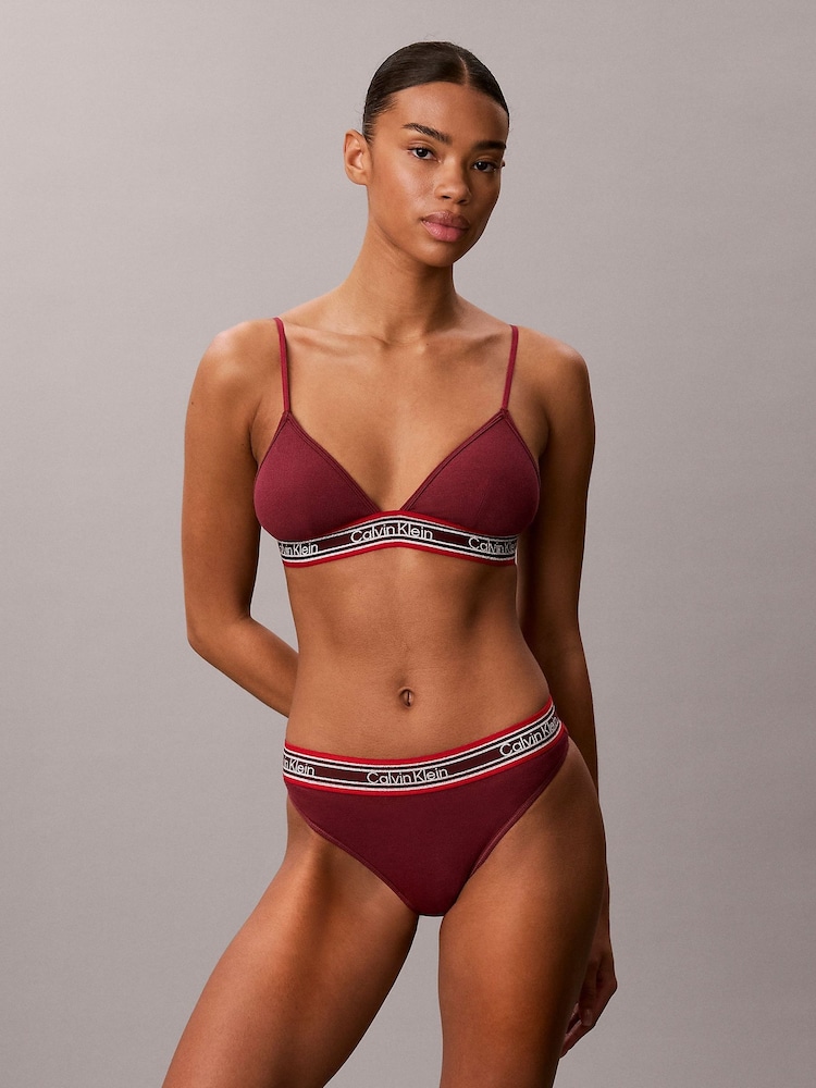 Calvin Klein Red Rib Stripe Thong - Icon Cotton Modal - Image 1 of 1 Calvin Klein Red Rib Stripe Thong - Icon Cotton Modal - Image 1 of 1