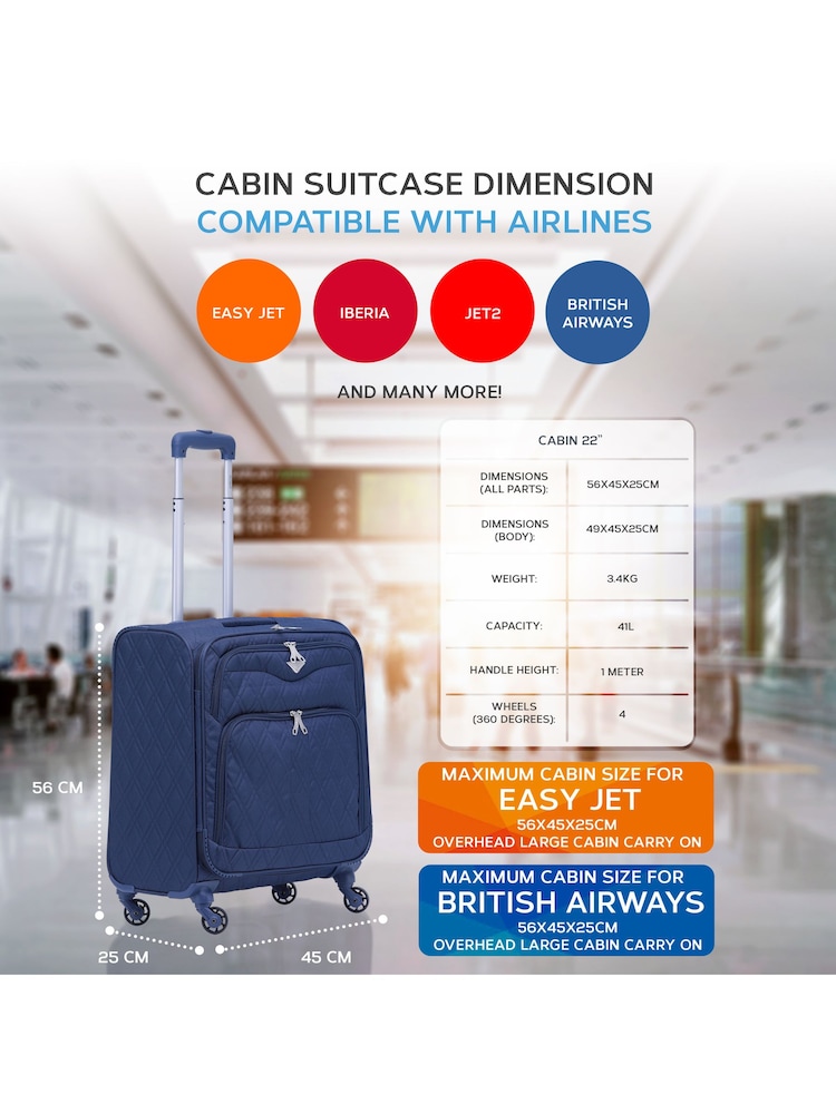 Granatowy - Flight Knight 56x45x25cm EasyJet Overhead Soft Case Cabin Carry On Suitcase Hand Luggage - Image 3 of 7