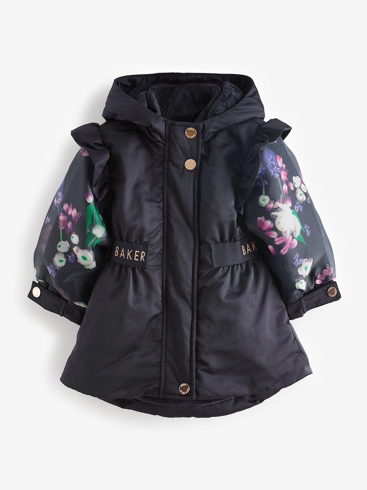 Baker by Ted Baker Navy Shower Resistant Organza Sleeve Coat - Image 10 of 14
