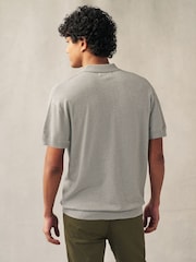 Grey Knitted Bubble Textured Regular Fit Polo Shirt - Image 3 of 6
