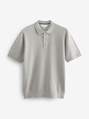 Grey Knitted Bubble Textured Regular Fit Polo Shirt - Image 4 of 6