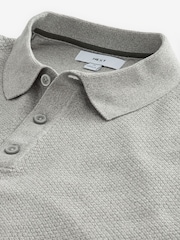 Grey Knitted Bubble Textured Regular Fit Polo Shirt - Image 5 of 6