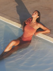Pink Ruffle One Shoulder Tummy Shaping Control Swimsuit - Image 3 of 6