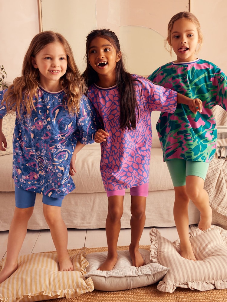 Blue/Green 3 Pack Animal Print 100% Cotton Short Pyjamas (3-16yrs) - Image 1 of 9 Blue/Green 3 Pack Animal Print 100% Cotton Short Pyjamas (3-16yrs) - Image 1 of 9