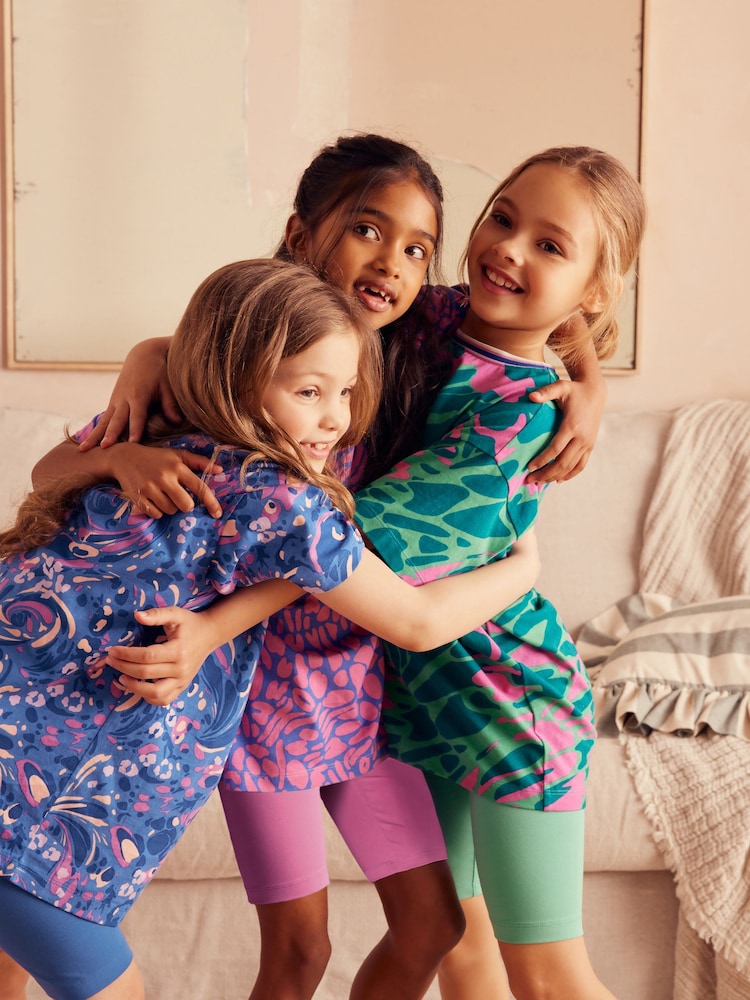 Blue/Green 3 Pack Animal Print 100% Cotton Short Pyjamas (3-16yrs) - Image 2 of 9 Blue/Green 3 Pack Animal Print 100% Cotton Short Pyjamas (3-16yrs) - Image 2 of 9