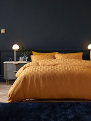 Ochre Yellow Embossed Geometric Duvet Cover And Pillowcase Set - Image 1 of 4