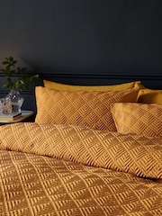 Ochre Yellow Embossed Geometric Duvet Cover And Pillowcase Set - Image 2 of 4
