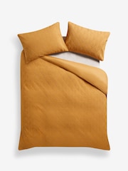 Ochre Yellow Embossed Geometric Duvet Cover And Pillowcase Set - Image 3 of 4