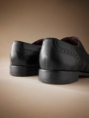 Black Standard Fit Signature Italian Leather Wing Cap Brogues - Image 5 of 6