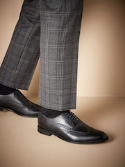 Black Standard Fit Signature Italian Leather Wing Cap Brogues - Image 6 of 6