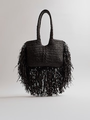 River Island Brown Raffia Fringed Tote Bag - Image 2 of 6