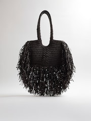 River Island Brown Raffia Fringed Tote Bag - Image 3 of 6