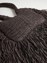 River Island Brown Raffia Fringed Tote Bag - Image 6 of 6