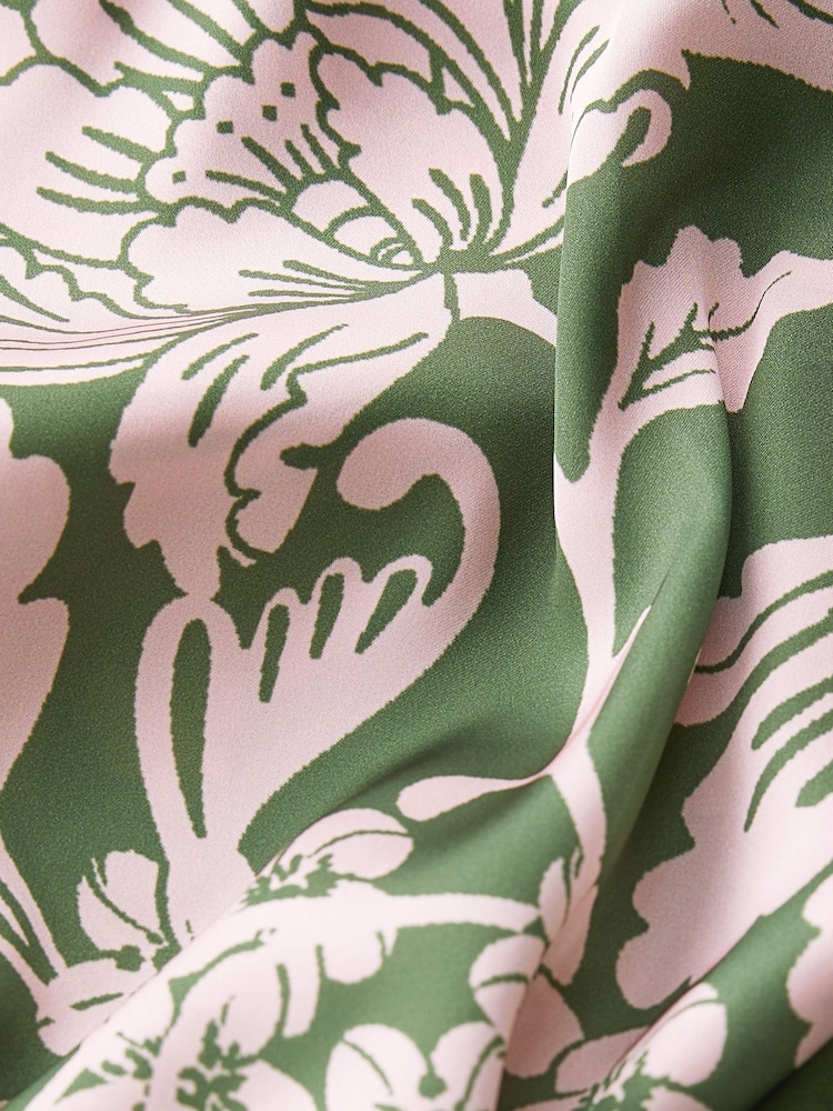Green/Pink Floral Tie Neck Long Sleeve Blouse - Image 6 of 6