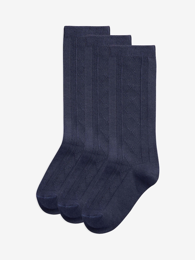 Marineblau/blau - Pointelle-Kniestrümpfe für die Schule mit hohem Baumwollanteil, 3er-Pack - Bild 1 von 2 Marineblau/blau - Pointelle-Kniestrümpfe für die Schule mit hohem Baumwollanteil, 3er-Pack - Bild 1 von 2