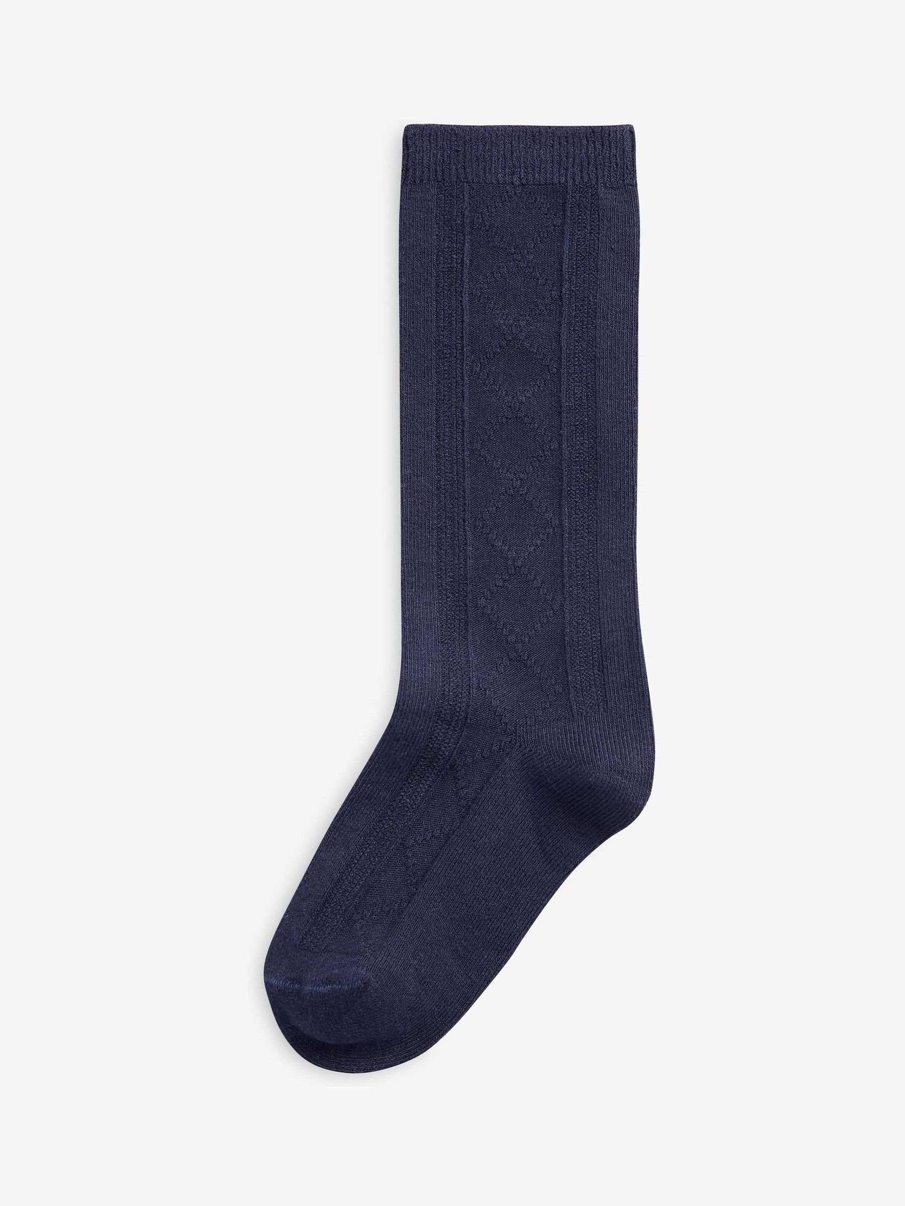 Navy Blue 3 Pack Cotton Rich Pointelle Knee High School Socks