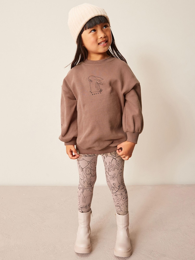 Brown Bunny Printed Sweatshirt and Leggings Set (3mths-7yrs) - Image 1 of 6