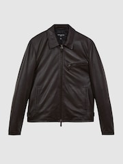 Reiss Chocolate Foster Atelier Leather Zip-Through Jacket - Image 2 of 8