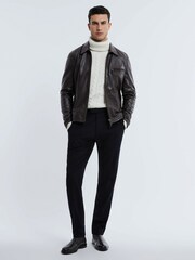 Reiss Chocolate Foster Atelier Leather Zip-Through Jacket - Image 3 of 8