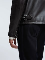 Reiss Chocolate Foster Atelier Leather Zip-Through Jacket - Image 4 of 8