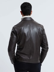 Reiss Chocolate Foster Atelier Leather Zip-Through Jacket - Image 5 of 8