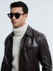 Reiss Chocolate Foster Atelier Leather Zip-Through Jacket - Image 6 of 8