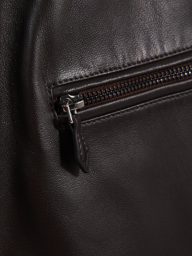 Reiss Chocolate Foster Atelier Leather Zip-Through Jacket - Image 8 of 8