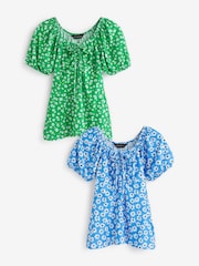 PixieGirl Petite Blue Ruched Front Short Sleeve T-Shirt 2 Pack - Image 1 of 8