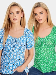 PixieGirl Petite Blue Ruched Front Short Sleeve T-Shirt 2 Pack - Image 4 of 8