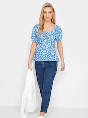 PixieGirl Petite Blue Ruched Front Short Sleeve T-Shirt 2 Pack - Image 6 of 8