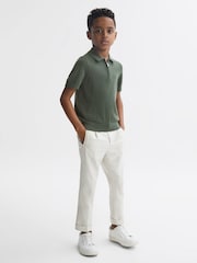 Reiss Ivy Green Maxwell Senior Merino Zip Neck Polo T-Shirt - Image 1 of 6